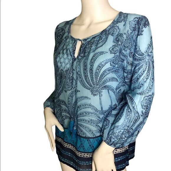 TOMMY BAHAMA Blue White Pop over Blouse Women XS - Picture 5 of 9
